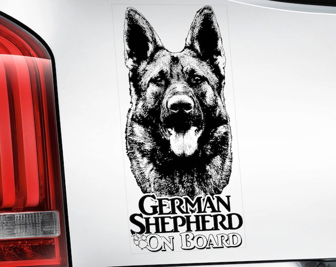 German Shepherd on Board - Car Sticker - Alsatian Dog GSD Window Bumper Sign Decal -V07BLK