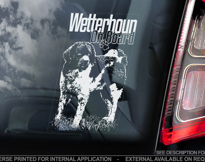 Wetterhoun - Car Window Sticker - Frisian Water Dog on Board Sign Bumper Decal - V01