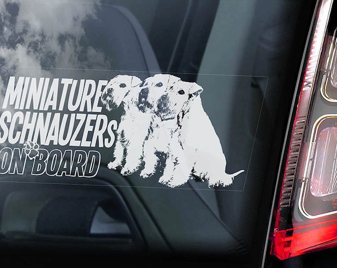 Miniature Schnauzers on Board - Car Window Sticker - White Zwergschnauzer Dog Sign Decal -V03