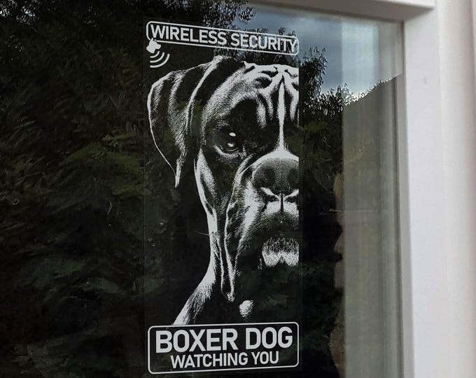 BOXER DOG Wireless Security, Home Protection Window Sticker, Dog Anti Theft Warning Sign Pet Decal -V09