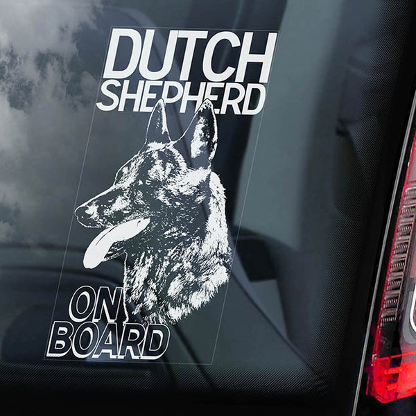 Dutch Shepherd on Board - Car Window Sticker - Hollandse Herder Dog Sign Gift Decal - V01