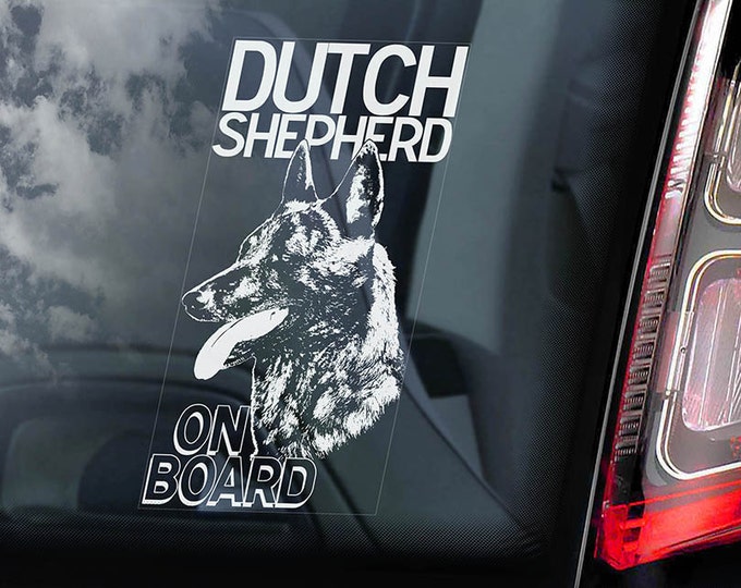 Dutch Shepherd on Board - Car Window Sticker - Hollandse Herder Dog Sign Gift Decal - V01