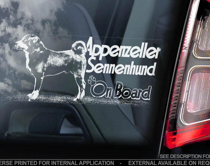 Appenzeller Sennenhund on Board - Car Window Sticker - Cattle Mountain Dog Sign Decal Gift - V01