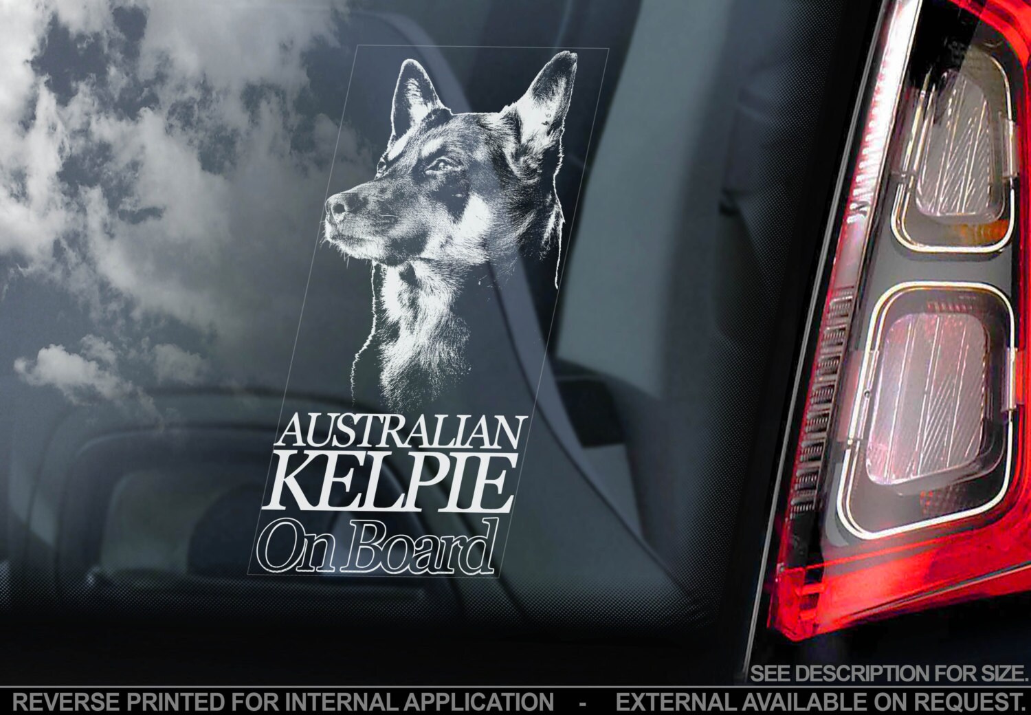 Kelpie Dog Window Sticker Decal - Funny Car, Ute, 4WD, Truck Vinyl - Aussie Made
