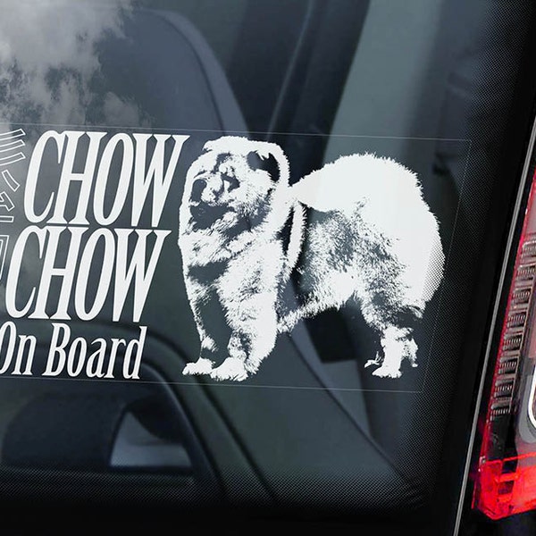 Chow Chow on Board - Car Window Sticker - Chowdren Dog Sign Art Decal - V01