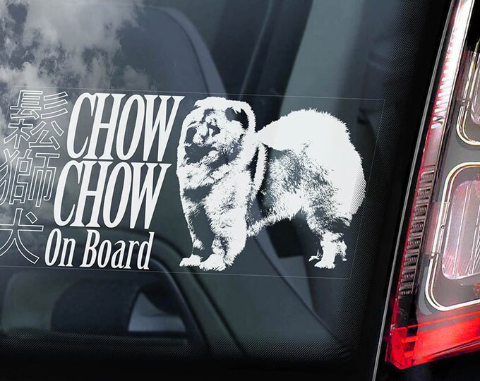 Chow Chow on Board - Car Window Sticker - Chowdren Dog Sign Art Decal - V01