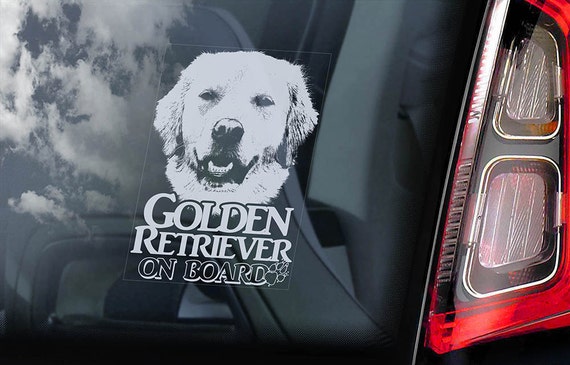 Golden Retriever on Board - Car Window Sticker - Dog Sign Bumper Decal - V08