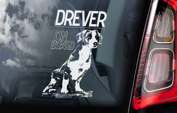 Drever on Board - Car Window Sticker - Swedish Dachsbracke Dog Sign Gift Decal - V01