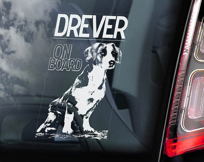 Drever on Board - Car Window Sticker - Swedish Dachsbracke Dog Sign Gift Decal - V01