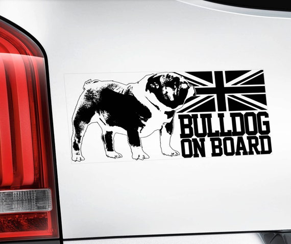 Bulldog on Board - Car Window Sticker - British English Bully Dog Sign Decal -V01BLK