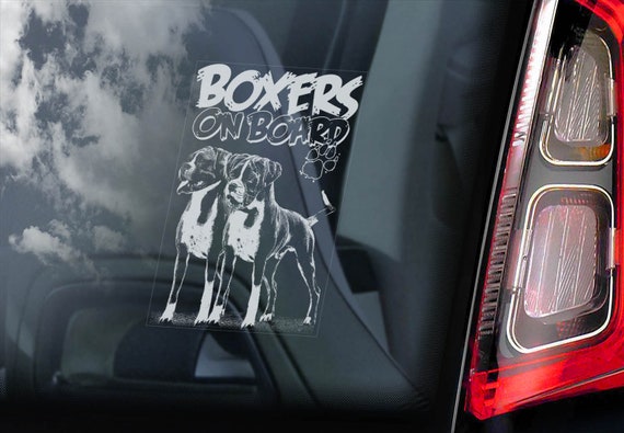 Boxers on Board - Car Window Sticker - Deutscher German Beware of the Boxer Dog Sign Decal - V06