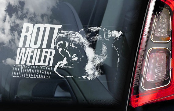 Rottweiler on Guard - Car Window Sticker - Rottie Beware of the Dog Gift Sign Decal - V02