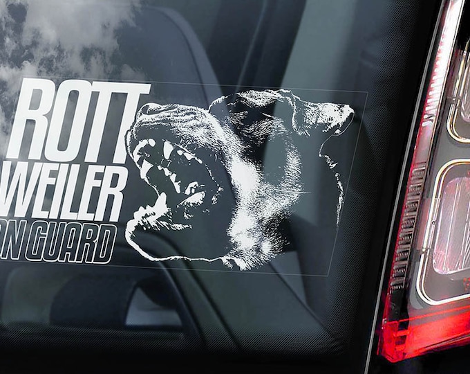 Rottweiler on Guard - Car Window Sticker - Rottie Beware of the Dog Gift Sign Decal - V02