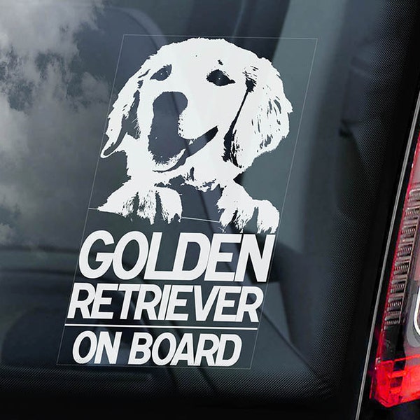 Golden Retriever on Board - Car Window Sticker - Guide Dog Sign Decal -V01