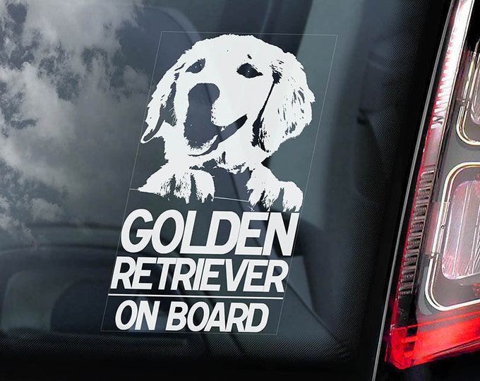 Golden Retriever on Board - Car Window Sticker - Guide Dog Sign Decal -V01