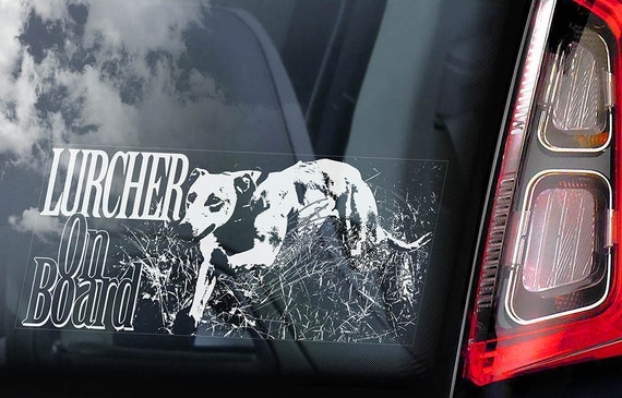 Lurcher on Board - Car Window Sticker - Long Haired Dog Sign Decal - V01