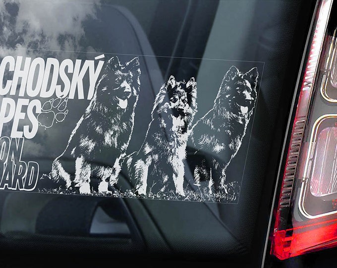Chodský pes on Board - Car Window Sticker - Bohemian Shepherd Dog Sign Art Decal - V03