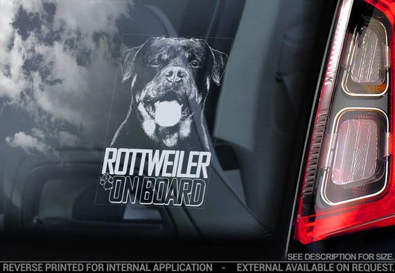 Rottweiler on Board - Car Window Sticker - Rottie Beware of the Dog Sign Decal -V06