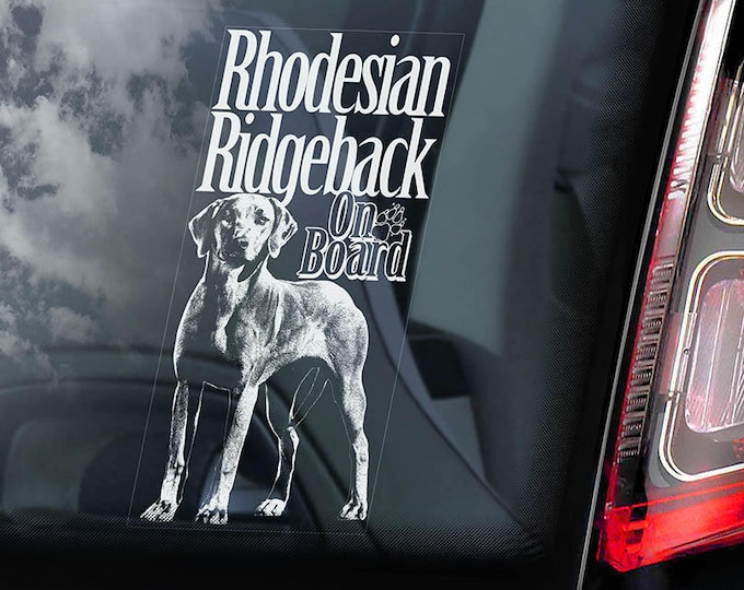 Rhodesian Ridgeback on Board - Car Window Sticker - African Lion dog Sign Decal - V02
