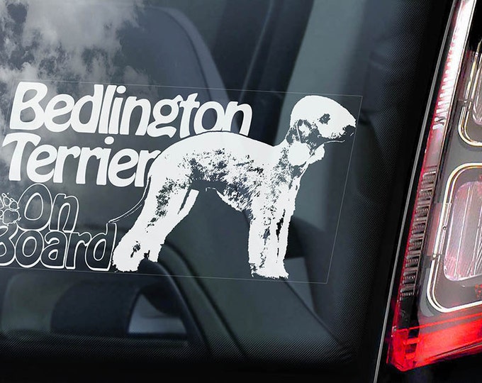 BEDLINGTON TERRIER on Board, Car Window Sticker - Dog Sign Decal Owner Art Gift Idea V01