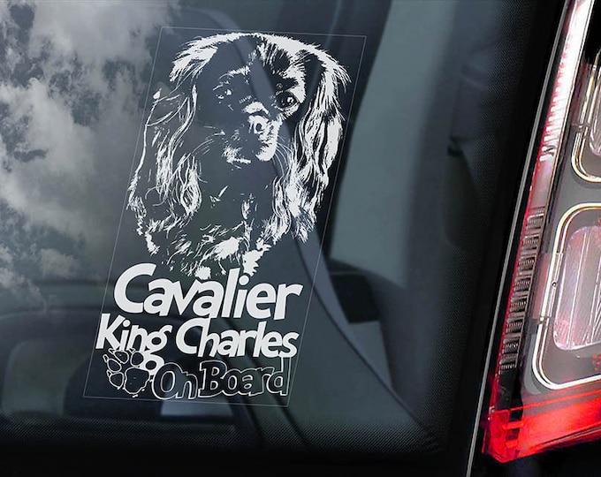 Cavalier King Charles Spaniel - Car Window Sticker - Dog on Board Sign Decal - V03