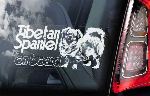 Tibetan Spaniel on Board - Car Window Sticker - Simkhyi Dog Sign Decal Art Gift - V01