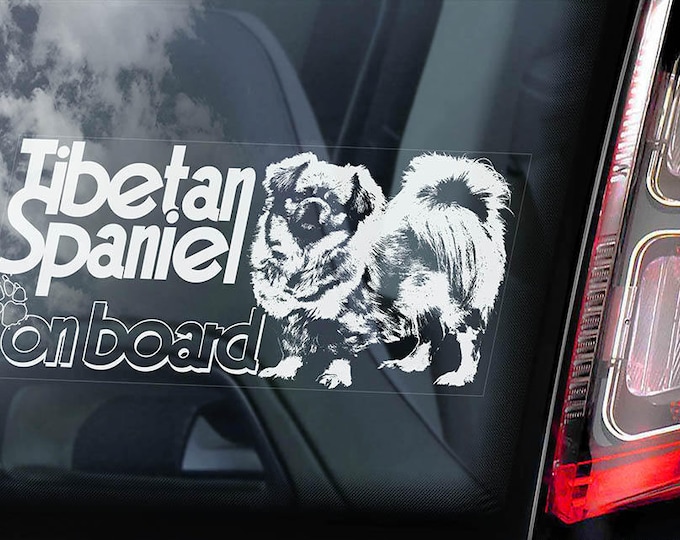 Tibetan Spaniel on Board - Car Window Sticker - Simkhyi Dog Sign Decal Art Gift - V01