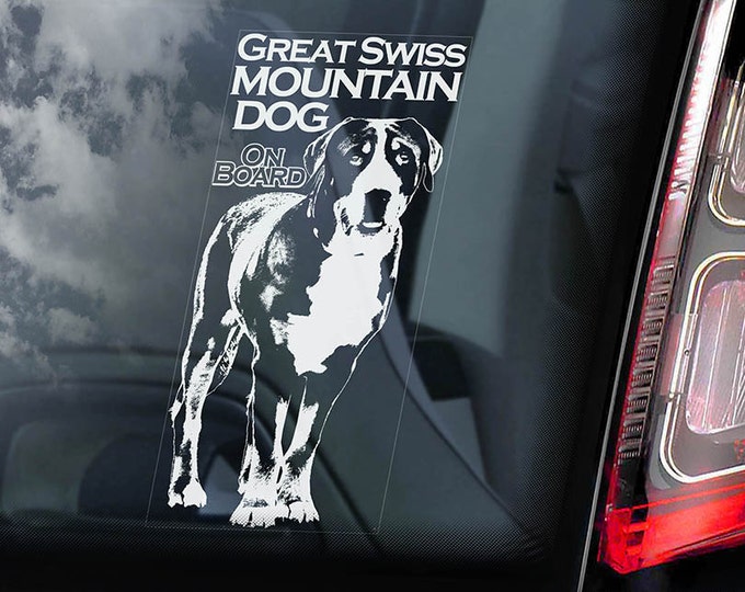 Great Swiss Mountain Dog on Board - Car Window Sticker - Grosser Schweizer Sennenhund Dog Sign Decal - V01