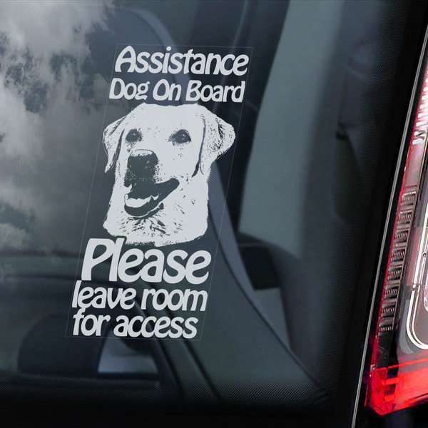 Chien d’assistance à bord - Autocollant de fenêtre de voiture - Autocollant d’enseigne de chien d’assistance Labrador - V32