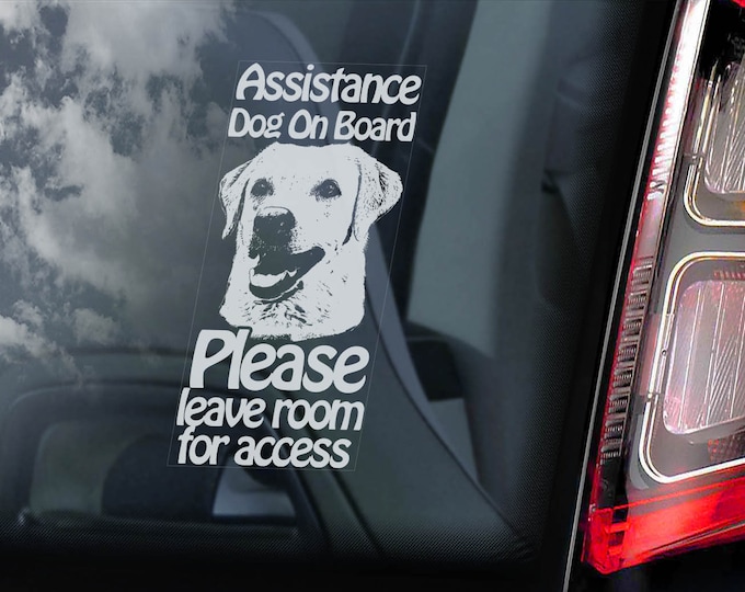 Assistance Dog on Board - Car Window Sticker - Labrador Service Dog Sign Decal - V32