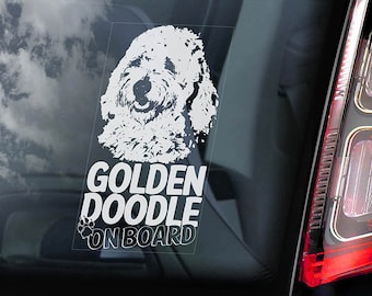 Goldendoodle on Board - Car Window Sticker - Golden doodle Dog Sign Decal -V02