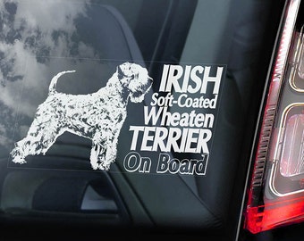 Irish Soft-Coated Wheaten Terrier on Board  - Car Window Sticker - Dog Sign Decal  -V01