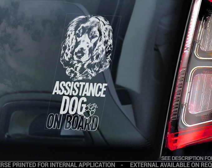 Assistance Dog on Board - Car Window Sticker - Cocker Spaniel Stroke Detection Dog Sign Decal - V17