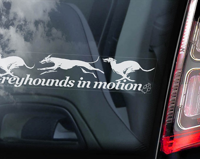 Greyhounds in Motion  - Car Window Sticker - Dog on Board Sign Decal - V03