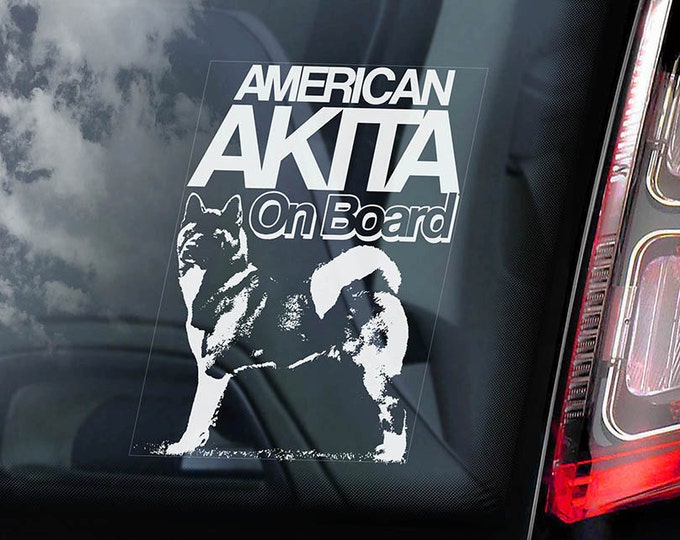 American Akita on Board - Car Window Sticker, Inu Ken Decal Beware of the Dog Sign -V02