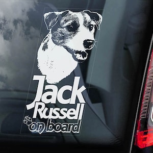 ジャック・ラッセル・オン・ボード - 車の窓用ステッカー - ラッセル・テリア JRT 犬用サインデカール - V02