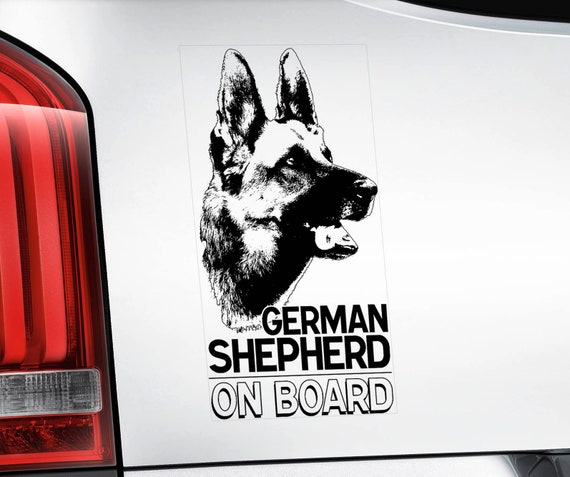 German Shepherd on Board - Car Sticker - Alsatian Dog GSD Window Bumper Sign Decal -V01BLK