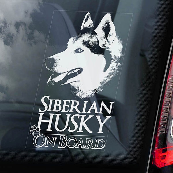 Siberian Husky an Bord - Auto-Fenster-Aufkleber - Huskie Schlittenhunde Zeichen Abziehbild-V01