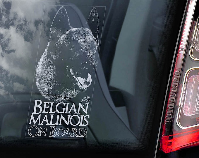 Belgian Malinois on Board - Car Window Sticker - Mechelse Herder Security K9 Dog Sign Decal  -V19