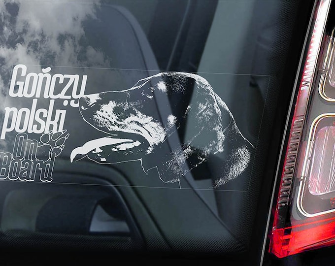 Gończy Polski on Board - Car Window Sticker - Gonczy Polish Hunting Dog Sign Decal -V01