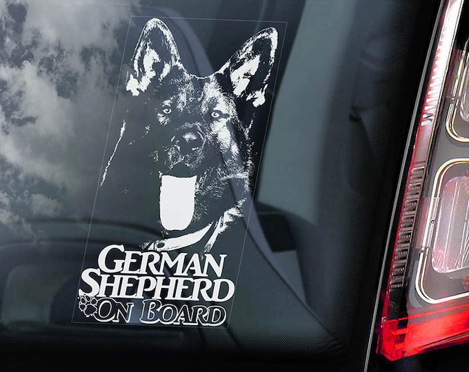 German Shepherd on Board - Car Window Sticker - Black Alsatian K9 Dog Sign Decal -V08