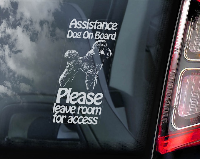 Assistance Dog on Board - Car Window Sticker - Poodle Service Sign Decal - V28
