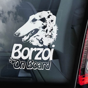 ボルゾイ・オン・ボード - 車の窓用ステッカー - ロシアン・ウルフハウンド犬用サインデカール - V01