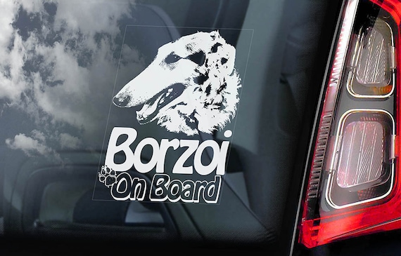 Borzoi on Board - Car Window Sticker - Russian Wolfhound Dog Sign Decal - V01