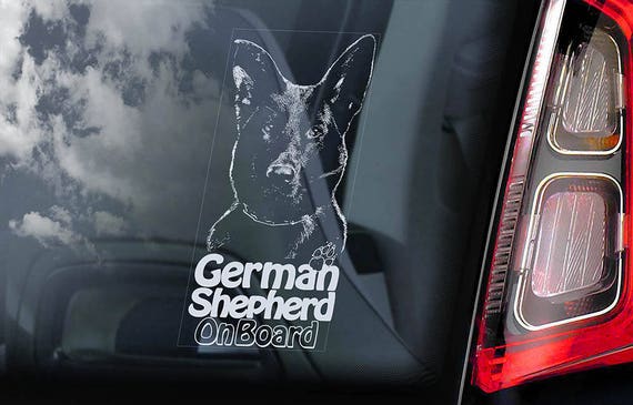 German Shepherd on Board - Car Window Sticker - Black Alsatian K9 Dog Sign Decal -V19