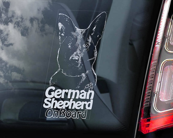 German Shepherd on Board - Car Window Sticker - Black Alsatian K9 Dog Sign Decal -V19