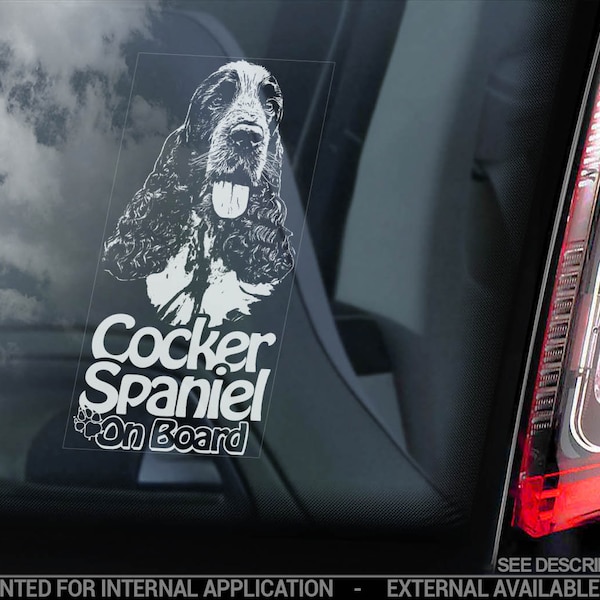 Cocker Spaniel on Board - Car Window Sticker -  English Dog Sign Decal - V05