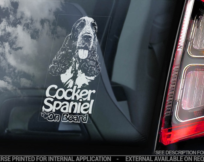 Cocker Spaniel on Board - Car Window Sticker -  English Dog Sign Decal - V05