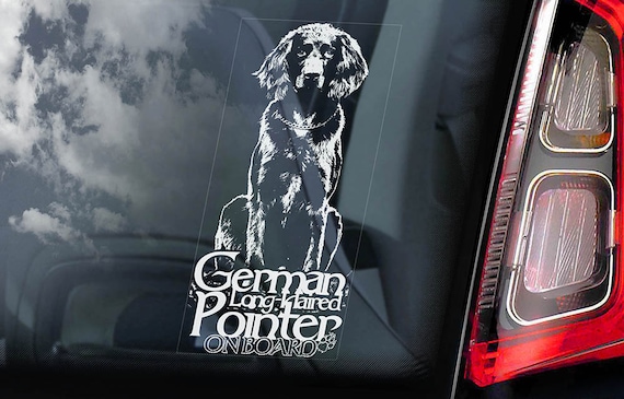 German Longhaired Pointer on Board - Car Window Sticker - Vorstehhund Dog Sign Long-haired Decal -V04