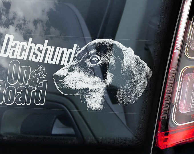 Dachshund on Board - Car Window Sticker - Teckel Dackel Dog Sign Decal - V02
